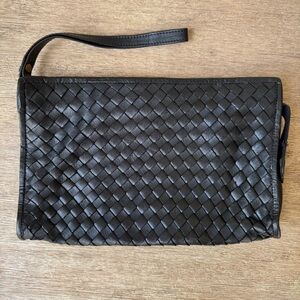 Black Woven Genuine Leather Clutch | Intrecciato Style